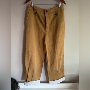 Zara Wide Leg Pants in Mustard Brown with White Cuffs